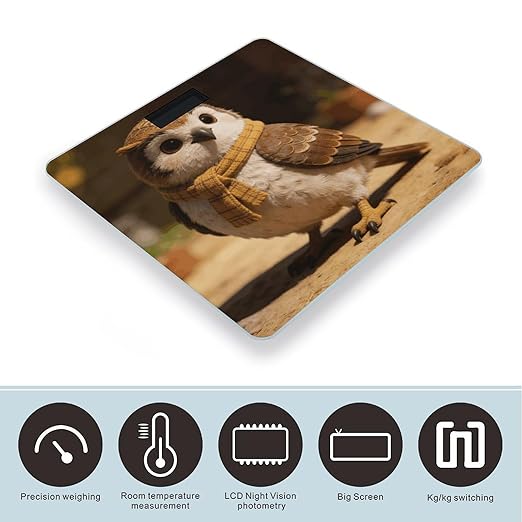 Checked Little Warm Owl Smart Scale for Body Weight Digital Bathroom Scale Toughened Glass Weight Scale with Large LCD Backlight Display High Precision Scales Weighing Machine