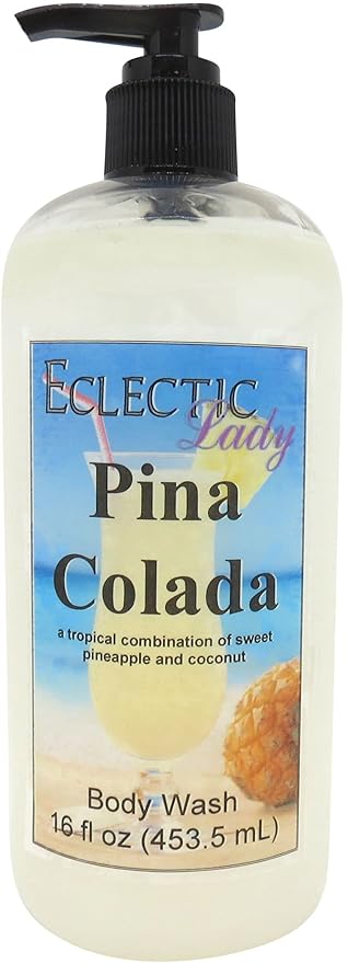 Eclectic Lady Liquid Pearl Body Wash - Pina Colada Scent 3-in-1 Use For Bubble Bath Hand Soap &amp Body Wash Phthalate-Free Pina Colada Fragrance Handcrafted in USA (16 oz)
