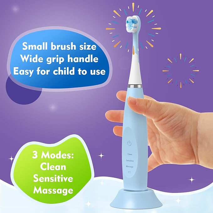 Kids Electric Toothbrushes 2 Pack Smart Sonic Toothbrush for Boys and Girls 3 4 5 6 7 8 9 10 11 12 (Blue+Purple 2 Pack)