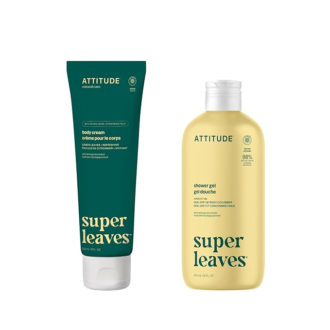 Bundle of ATTITUDE Body Wash EWG Verified Dermatologically Tested Plant and Mineral-Based Vegan Personal Care Products Lemon Leaves 16 Fl Oz + Body Cream Lemon Leaves 8 Fl Oz