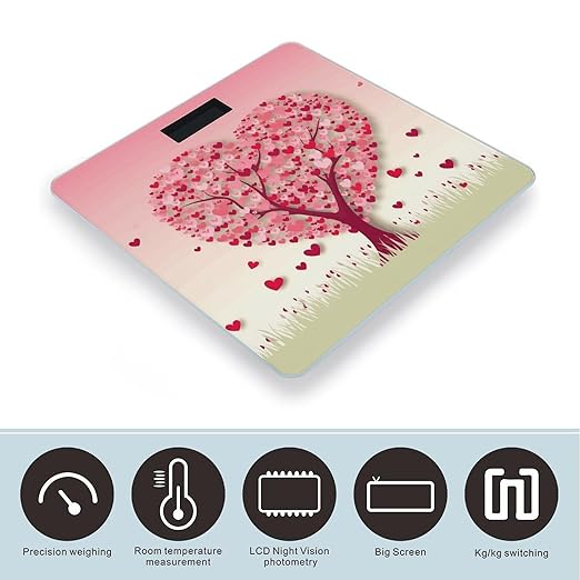 Heart Tree Weight ScaleClear LED Display Bathroom Digital Weighing ScaleTempered Glass Digital Bathroom Scale for Body Weight Capacity Up to 400 Lbs