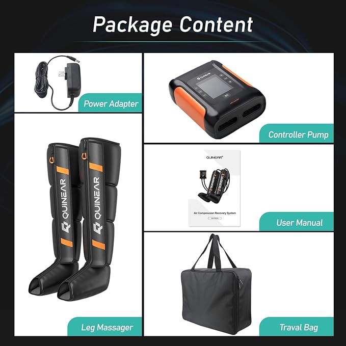 QUINEAR Professional Leg Recovery System Cordless Air Compression Boots with Sequential Compression Leg and Foot Massager Fast Recovery Therapy for Athletes FSA-HSA Eligible (Large)