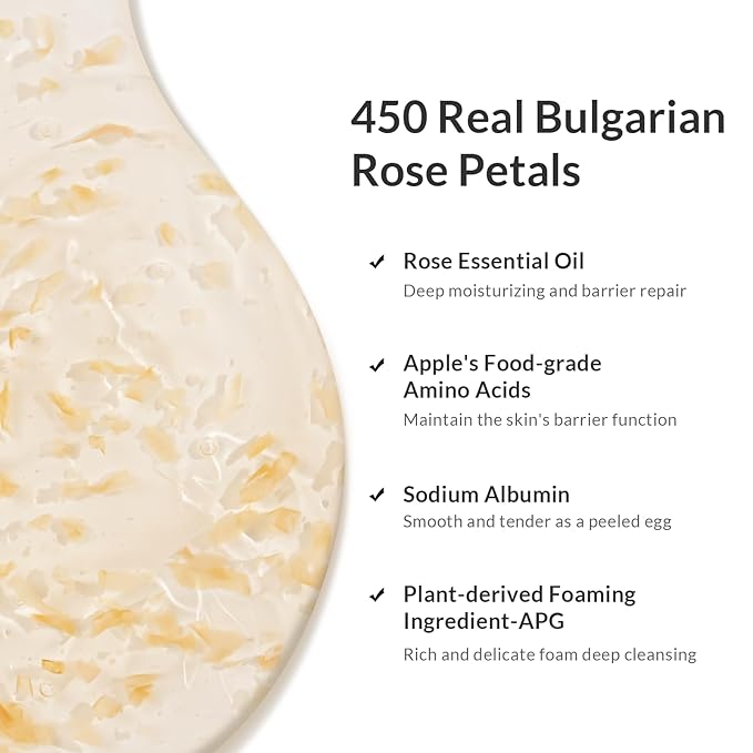 Kustie Rose Body Wash with Real Flower Petals – Moisturizing Shower Gel with Rose Water Rose Oil &amp Hyaluronic Acid Hydrating Floral Cleanser for Dry &amp Mature Skin 16.9 fl oz