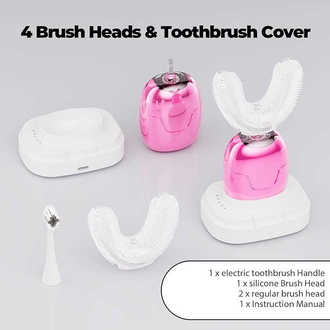Electric U Shaped Toothbrush Adults with Nylon Brush Head360 Degree Whole Mouth Cleaning Rechargeable Electric ToothbrushTeeth Whitening Brush for Home &amp Travel Use (Black)