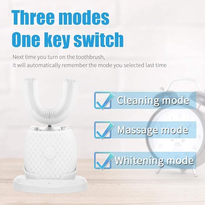 Automatic Ultrasonic ToothbrushElectric Ultrasonic Toothbrush for Adults 360° Electric Toothbrush 30'' Automatic Timer Wireless Charging Washable Travel Home Dual-use (White)