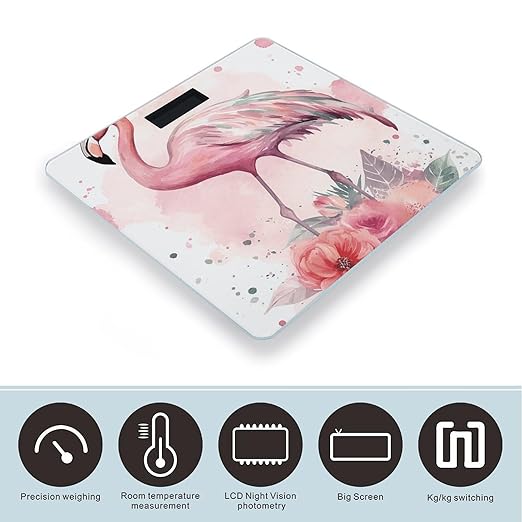 Vintage Boho Flamingo Florals Scale for Body Weight Digital Bathroom Scale Precision Smart Weighing Scales with Clear LED Display Accurate High Precision Scales Weighing Machine