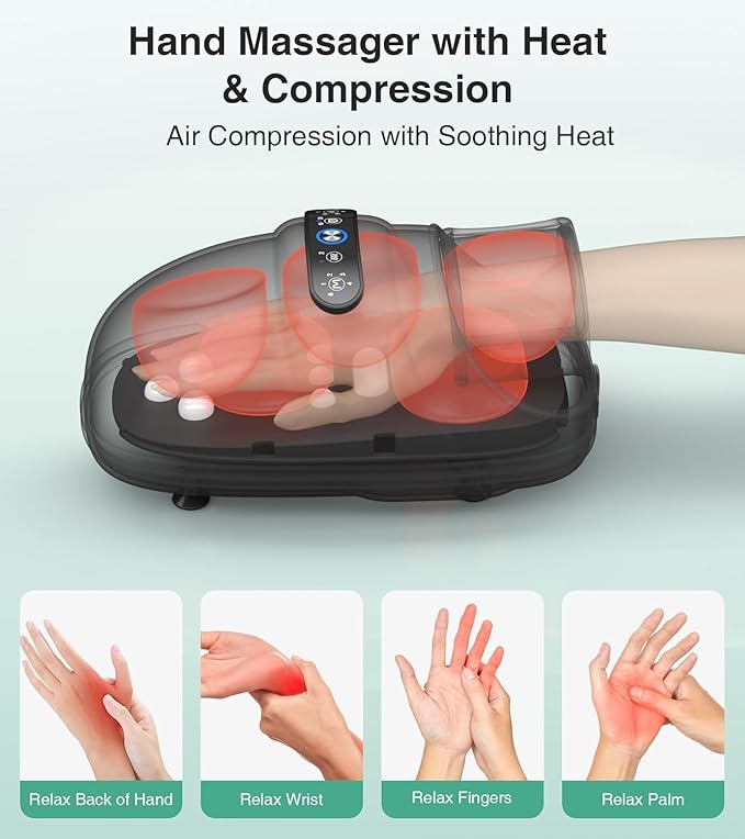 Medcursor Cordless Hand Massager - Hand Massager with Heat and Compression Hand Warmer with Acupressure Beads 6 Massage Modes 2 Heat Levels 3 Timers