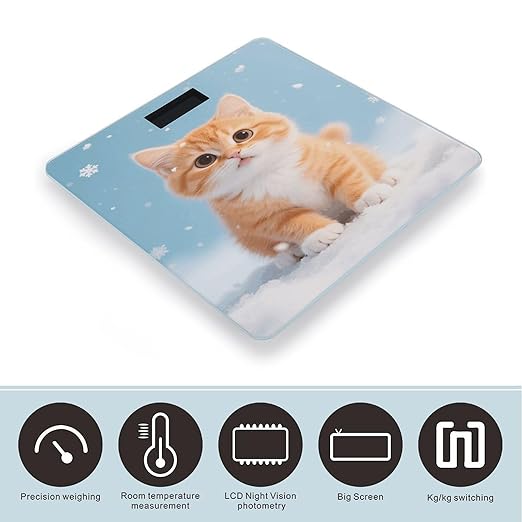 Kawaii Orange Cat Weight Scale Cute Bathroom Scale for Body Highly Accurate Digital Weighing Machine for People Compact LCD Display Scales with Sturdy Toughened Glass Scales