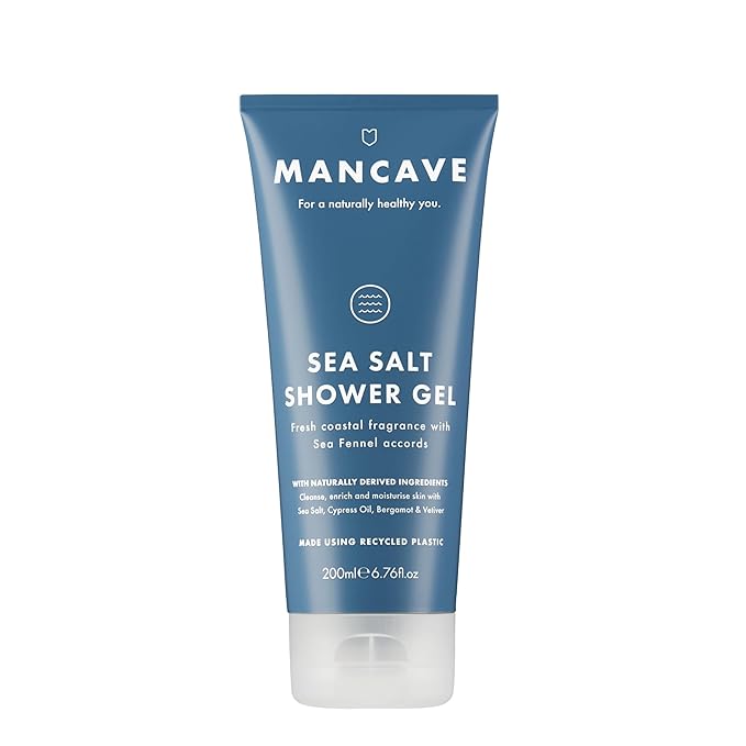ManCave Sea Salt Shower Gel for Men Coastal Aroma with Sea Fennel Cypress and Bergamot Sulphate and Paraben Free Natural Vegan Cruelty Free 200 ml