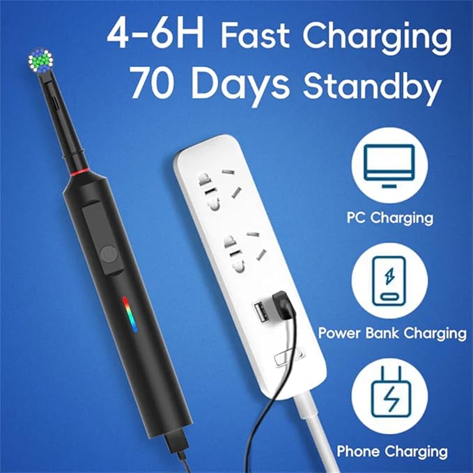 360 Rotating Toothbrush (Six Brush HeadsBlue)