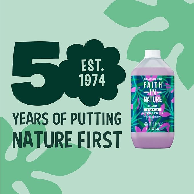 FAITH IN NATURE Natural Lavender &amp Geranium Body Wash Nourishing Vegan and Cruelty Free Parabens and SLS Free 5 Litre Refill Pack