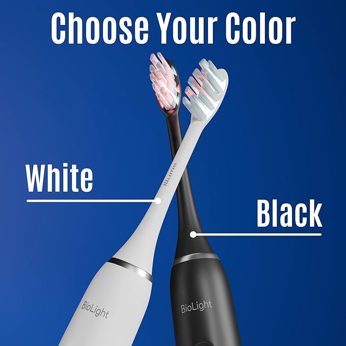 BIOLIGHT Illume Sonic Electric Toothbrush with Red &amp Blue Light Therapy – Professional Whitening Gum Care &amp Advanced Oral Hygiene - White