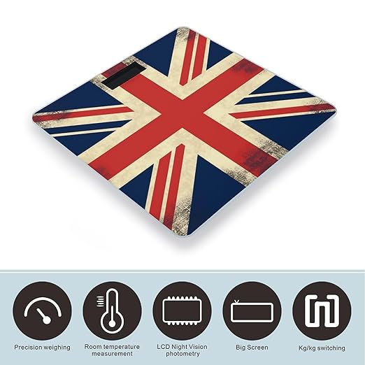 UK Flag Bathroom Scale Large LCD Backlight Display Digital Scale Rounded Corners Body Scales Automatic Power On/Off Bathroom Scales for Home Bedrooms