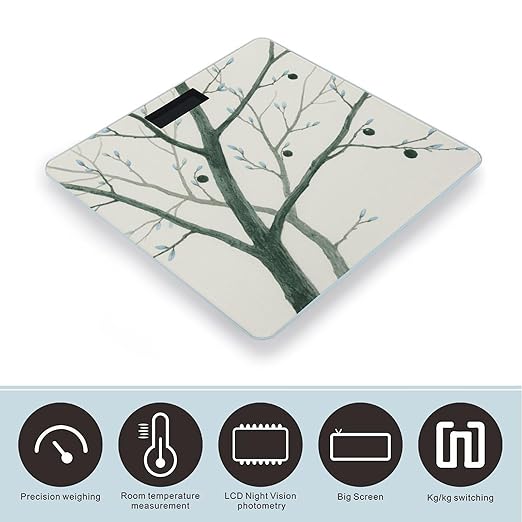 Branches Wood Bathroom Scale for Body Weight Bathroom Digital Electronic Weighing Scale with Back Lit LED Display Sturdy Tempered Glass Weight Watchers Scales 400lb