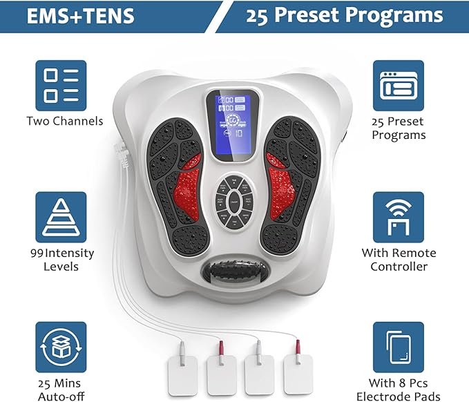 Creliver EMS &amp TENS Foot Nerve Muscle Massager Electric Foot Stimulator Improves Circulation Feet Legs Circulation Machine Relieves Body Pains Neuropathy (FSA or HSA Eligible)