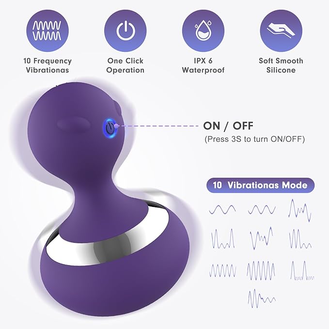Cordless Electric Massage Ball with 10 Powerful Vibrations Rechargeable Handheld Massager (Purple)