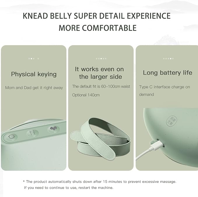 Wireless Heated Abdominal Massage Belt with Natural Jade Massage Heads – Cordless Waist Massager with Gentle Heat &amp Rotating Massage Adjustable Fit for Daily Relaxation at Home or Office