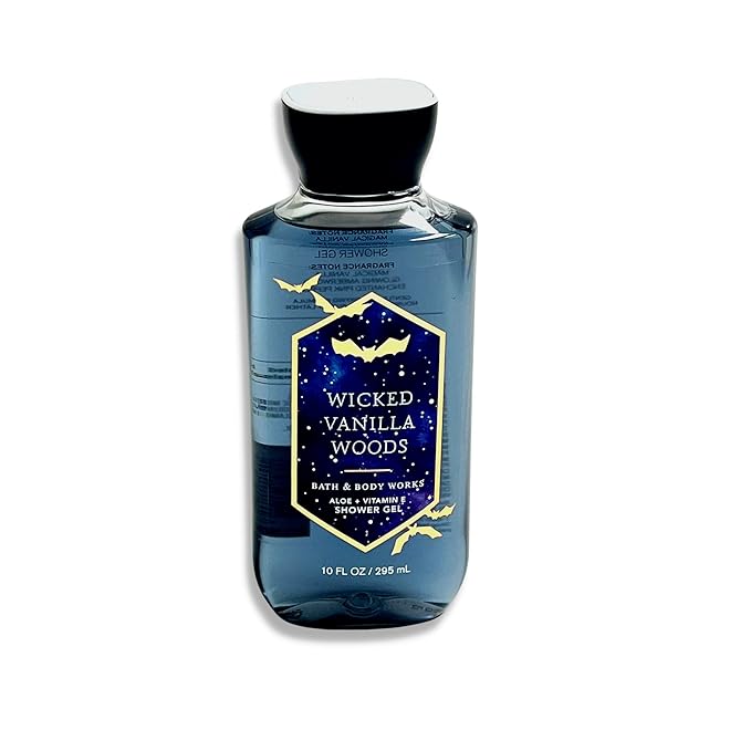 Bath &amp Body Works Wicked Vanilla Woods - 2 pc bundle - Fine Fragrance Mist 8oz - Shower Gel Aloe and Vitamin E 10oz - 2022 Halloween Edition