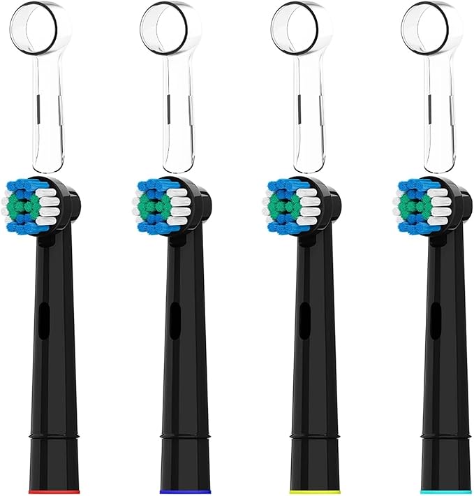 4 Pcs Replacement Brush Heads with Toothbrush Head Dustproof Protective Covers SetCompatible for Oral BElectric Toothbrushes(Black-Clear)