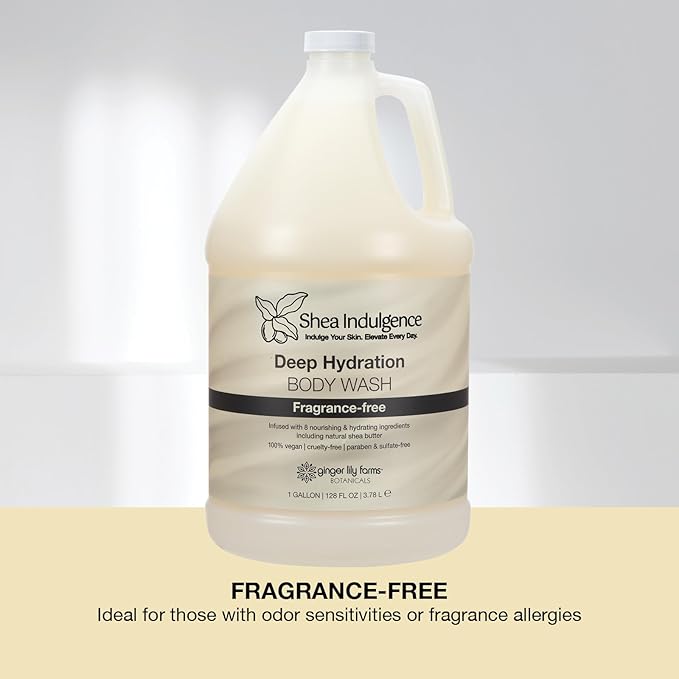 Ginger Lily Farms Botanicals Shea Indulgence Deep Hydration Body Wash 100% Vegan &amp Cruelty-Free Fragrance-Free 1 Gallon (128 fl oz) Refill