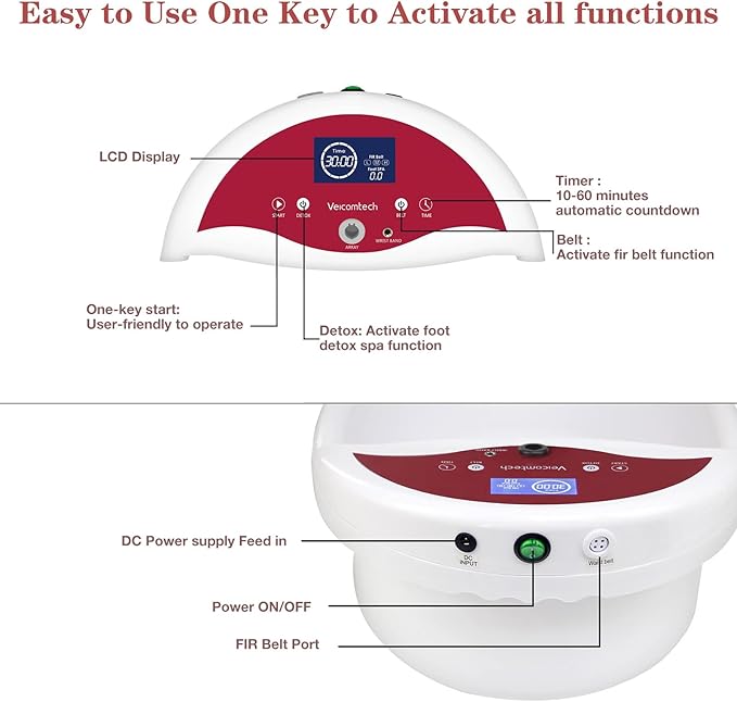 Ionic Foot Bath Detox Machine Foot Detox Machine Ionic Feet Spa Kit with 10 Ginger Tablets 2 Arrays FIR Belt for Home Salon Spa