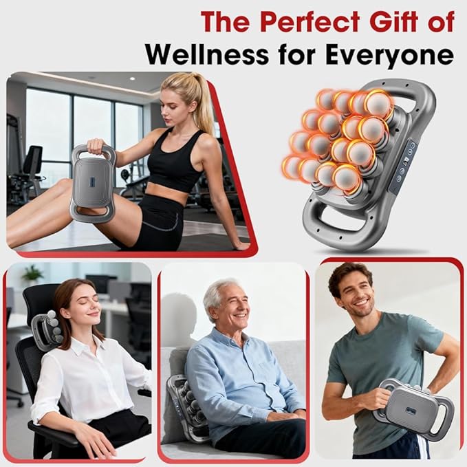 Back Massager for Relief Deep Tissue with Heat 16 Heads Hands-Free Electric Back Massager with 9 Modes &amp 9 Levels Deep Tissue Massage Gun for Pain Relief Portable for Home &amp Office Use