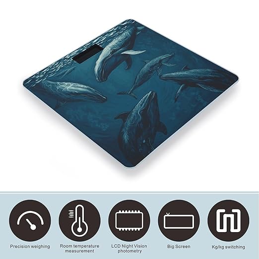 Ocean Whale Scale for Body Weight Sturdy Tempered Glass Weighing Scales with LCD Display Accurate Digital Bathroom Scale Convenient Body Fat Smart Scales 400lb