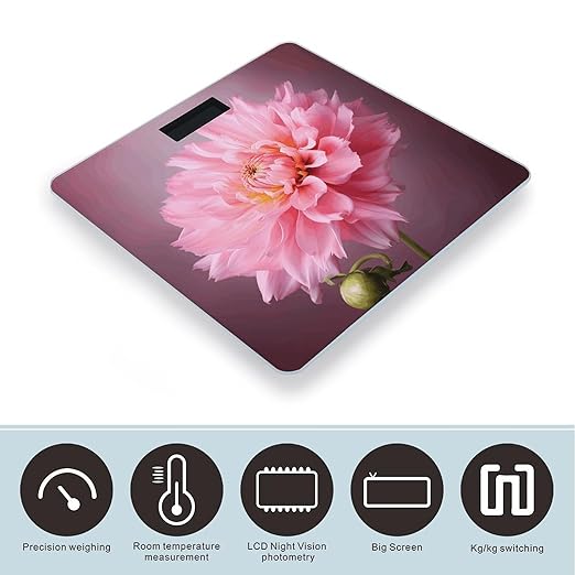 One Pink Flower Digital Bathroom Scale Fashion Unique Weight Scale BMI Anti-Slip Precision Weighing Scales Suitable for Home Bedrooms Use and Gift