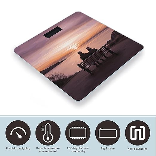 Sunset Scale for Body Weight Anti-Slip Digital Bathroom Scale Sturdy Toughened Glass Weighing Scales High Precision Safe Rounded Corners Smart Scales