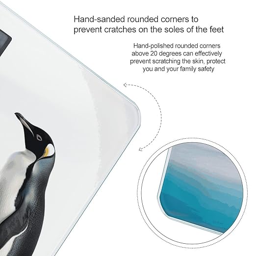 Penguins Scale for Body Weight Anti-Slip Digital Bathroom Scale Sturdy Toughened Glass Weighing Scales High Precision Safe Rounded Corners Smart Scales