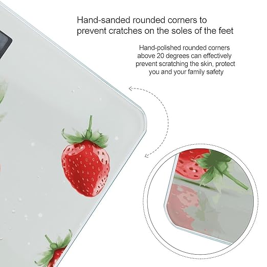 Lovely Strawberry Weight ScaleClear LED Display Bathroom Digital Weighing ScaleTempered Glass Digital Bathroom Scale for Body Weight Capacity Up to 400 Lbs