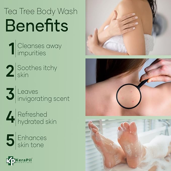 Bacterinyl Tea Tree Oil Body Wash - Antibacterial &amp Antifungal Support for Ringworm Body Odors Athlete’s Foot &amp Acne Helps Soothe Itchy Dry Skin - Made in USA (16 fl oz)