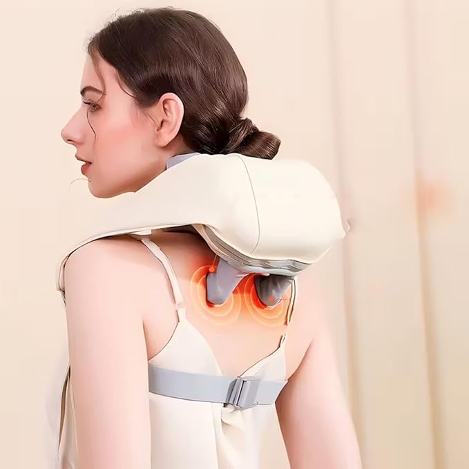 Shoulder Massager Portable Rechargeable 6D Shiatsu Neck and Shoulder Massager with Heat Deep Tissue Back Massager for Pain Relief &amp Relaxation (Cream White)