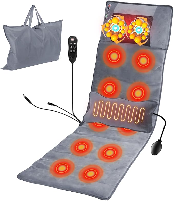 KOCASO Full Body Electric Massage Mat with Heat Vibration Massage Pad Cushion Back Massage Mattress Chair Pad with Neck Massage Pillow with 10 Vibration Motors Timer for Home Office/53.14*19.68 inch