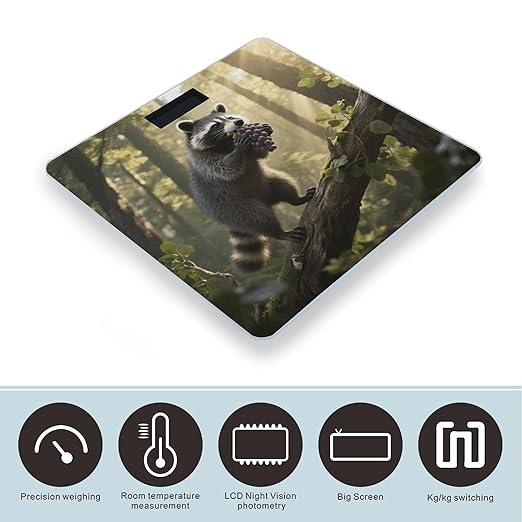 Raccoon Weight Scale Large Digital Bathroom Scales with Bright LED Display Non Slip Digital Scale and Step On Fashion Weighing Machine for Body