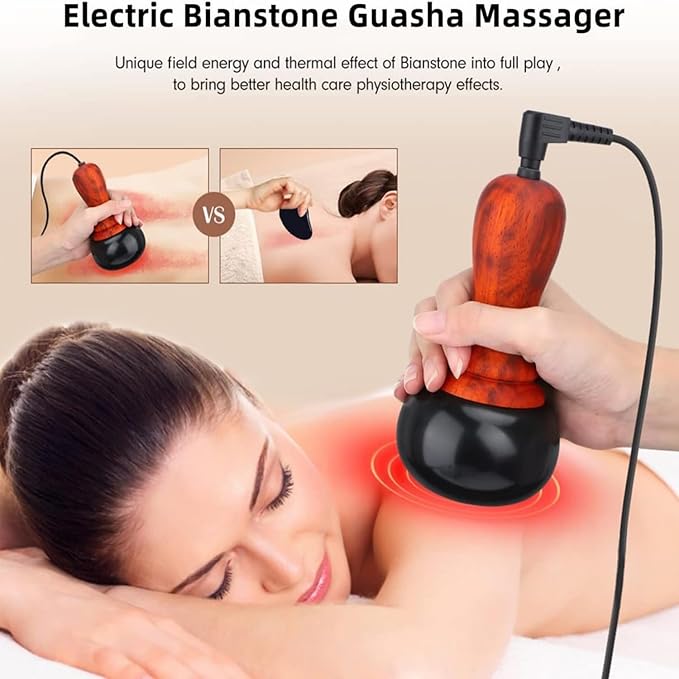 Hot Stones for Massage Electric Body Massager with Temperature Control Natural Bian Stone Gua Sha Scraping Massager for Home SPA Relaxation Treatment Pain Relief