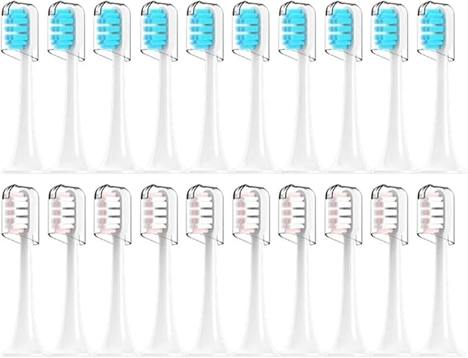 Compatibility for Xiaomi Mijia T300/T500/T700 Sonic Toothbrush Heads Replaceable Refill Nozzles 4 Colors with Anti-Dust Caps 10/20Pcs(10Pink10Blue)