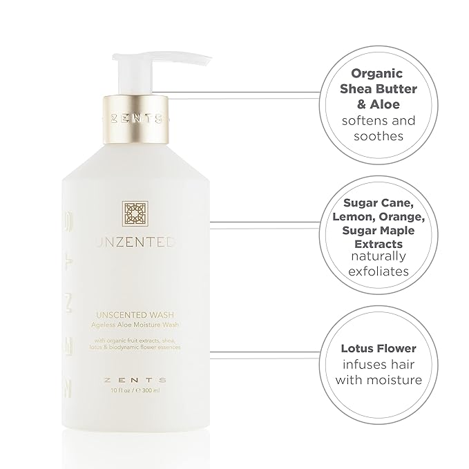 Zents Hand &amp Body Wash (Fragrance-Free) | Hydrating Anti-Aging Cleanser with Organic Shea Butter &amp Aloe for Dry Skin | Gentle &amp Nourishing | 10 fl oz