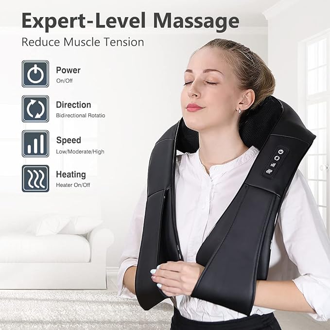 Neck Massager with Heat Shiatsu Massager for Neck Back Shoulder Foot and Leg Deep Tissue 3D Kneading Massage for Relax Muscles at Home and OffieBack Massagers for Women and Men
