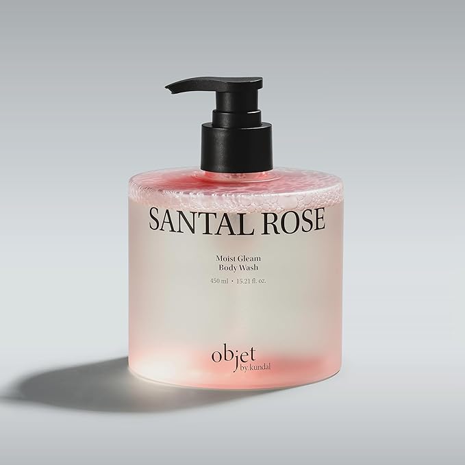 KUNDAL objet Moist Gleam Body Wash - Hydrating Glow Cleanser Resveratrol C&ampE + LHA PHA Gentle Exfoliation Rich Creamy Lather Long Lasting Moisture 450ml Korean Beauty (Santal Rose)