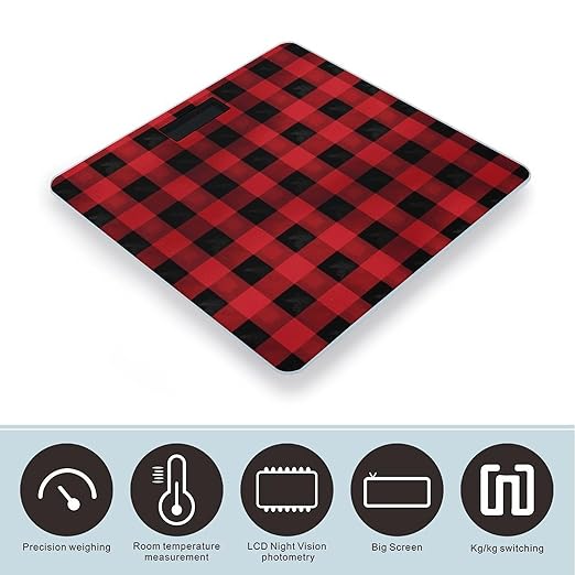 Red Black Buffalo Check Plaid Pattern Scale for Body Weight Digital Bathroom Scale Accurate Smart Weight Scales with Large Display Weighing Machine High Precision Scales