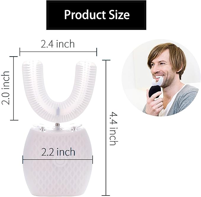 Ultrasonic Toothbrush for Adults - Automatic Electric Toothbrush with Soft Bristles Rechargeable Portable 30'' Automatic Timer Wireless Charging Washable for Travel &amp Home Use (White)