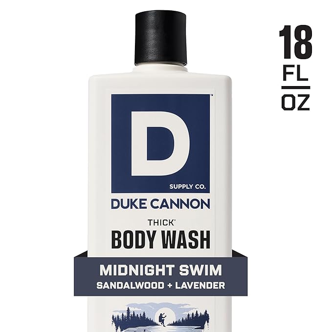 Duke Cannon Midnight Swim Body Wash - Thick High Viscosity Men's Body Wash Exfoliating and Moisturizing Formula Sea Grass and Sandalwood Scents 17.5 oz (3 Pack)