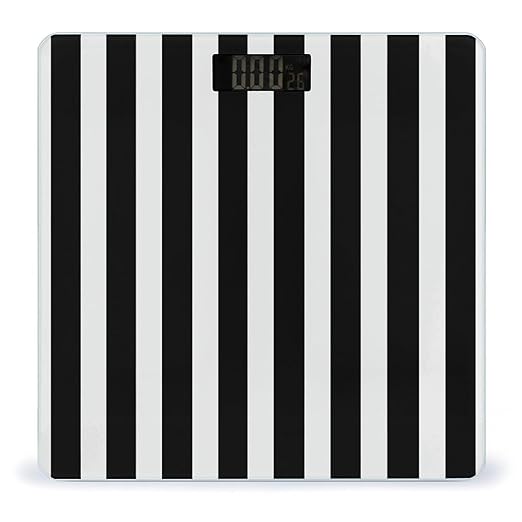 Black &amp White Stripe Scale for Body Weight Safe Rounded Corners Tempered Glass Digital Bathroom Scale LED Display 400lb Capacity Weight Scales with High Precision Sensors