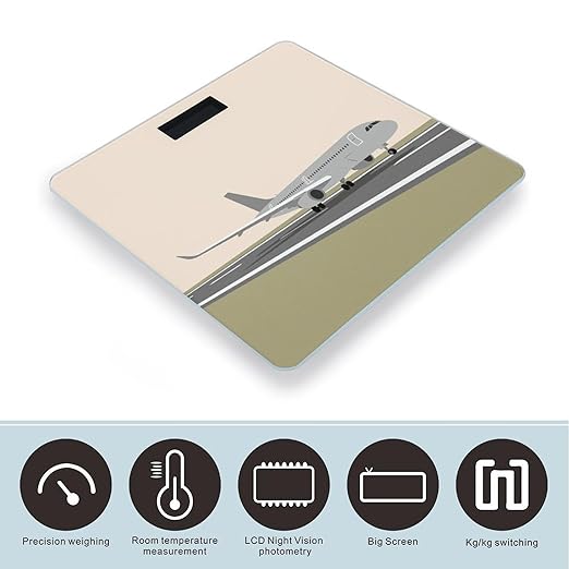 Airplane on Airport Weight Scale Cute Bathroom Scale for Body Highly Accurate Digital Weighing Machine for People Compact LCD Display Scales with Sturdy Toughened Glass Scales