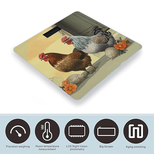Italian Chickens Bathroom Scale for Body Weight Bathroom Weighing Scale with Backlit LCD Display Highly Accurate Measures Weight Up to 180kg