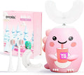 Kids U Shaped Electric Toothbrush with 4 Brush Heads Sonic Toothbrush Kids with 5 Modes Cartoon Dinosaur 360-Degree Cleaning IPX7 Waterproof Design (2-6 Age (Pink))