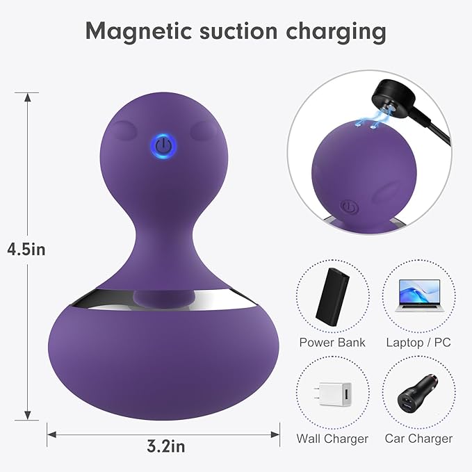 Cordless Electric Massage Ball with 10 Powerful Vibrations Rechargeable Handheld Massager (Purple)