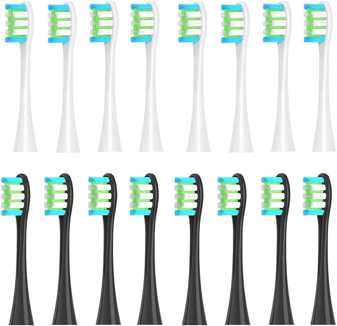 16pcs Replacement Brush HeadsCompatible for X/Pro/ Z1/ SE F1 One PW01/03/05/07/09 P5 Electric Toothbrush(16 White and Black)