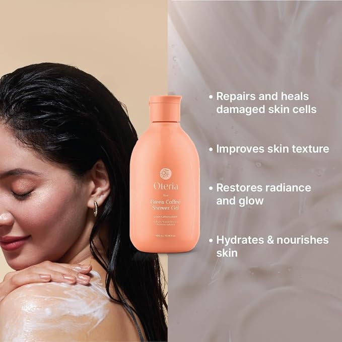 O-eteriaPremium Exfoliating Green Coffee Body Wash Cleanses and Refreshes Ideal for Women/Men Hydrating Shower Gel Energizing Shower Experience